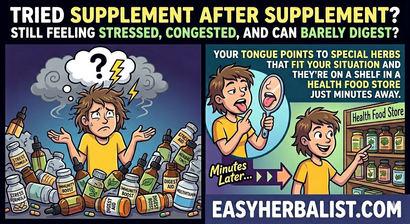 Tried supplement after supplement and still stressed, congested, can't digest? Your tongue points to the exact herbs waiting for you at a nearby health food store.